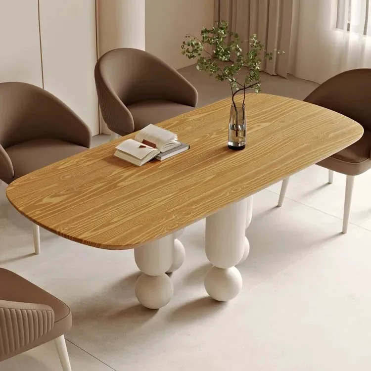 High Quality Home Furniture Solid Wood Top Dining Table With Chairs Modern Simple Oval Cream Dining Table Set