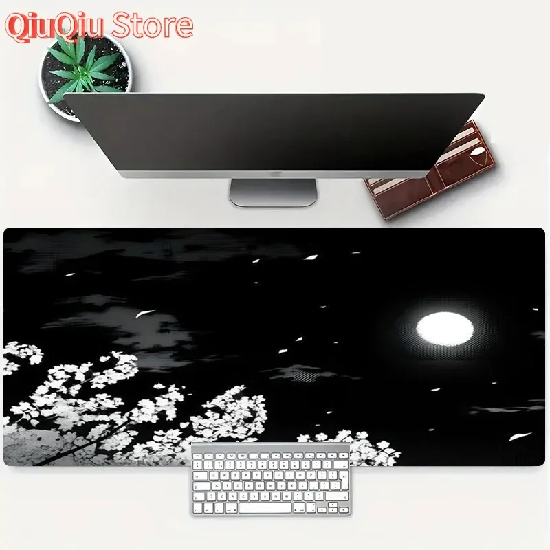 

Large black Japanese cherry blossom cloud mouse pad locked edge desk mat rubber non-slip office home rug student writing mats