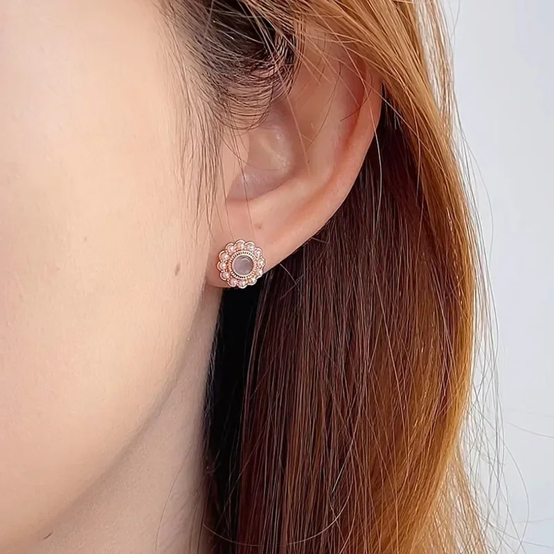 

Real 925 Sterling Silver Imitation Pearl Flower Stud Earrings for Women Vintage Plant Fine Jewelry Minimalist Accessories