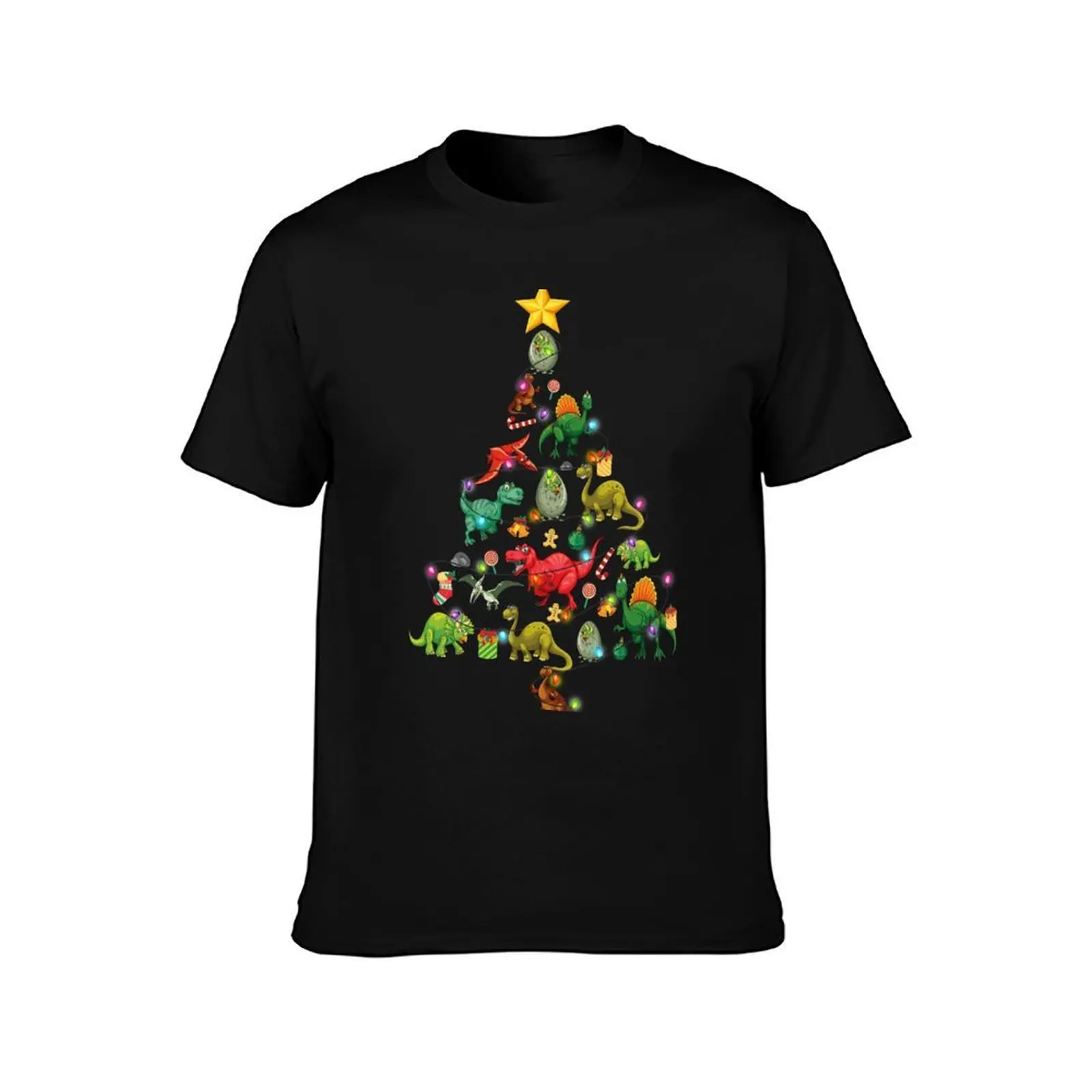 Funny Dinosaur Rex Christmas Lights Tree Shirt Santa Saurus Lovers Xmas T Shirt T-Shirt Casual Lightweight Short Sleeve Top