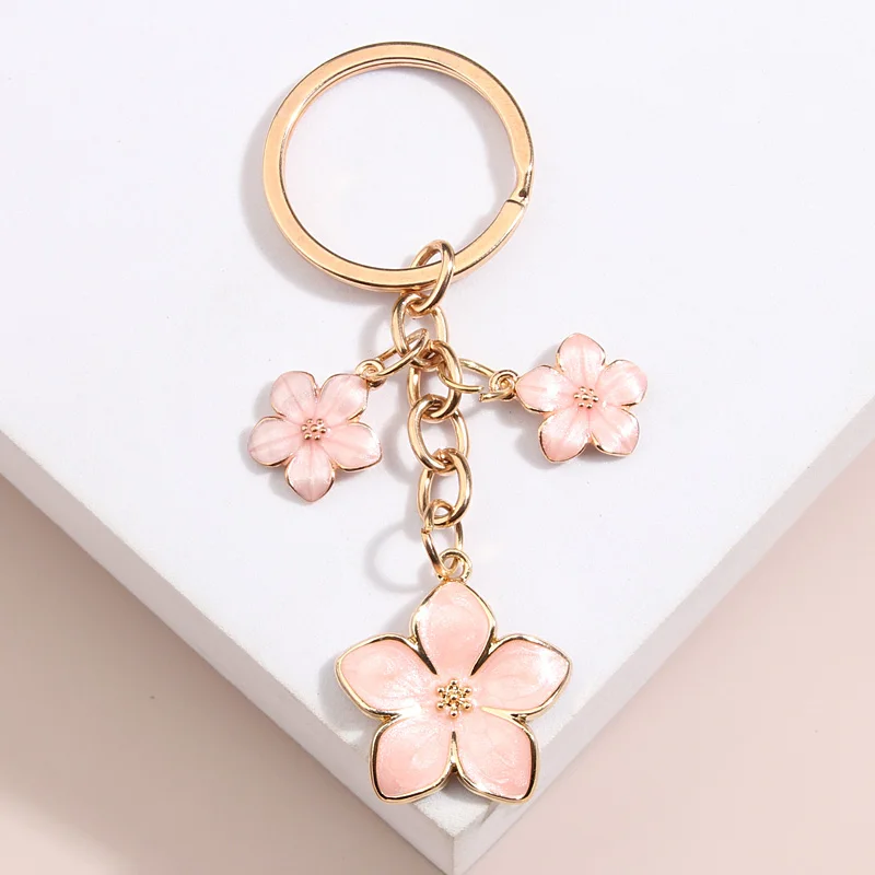 Cute Plant Keychain Sakura Flower Key Ring Enamel Key Chains For Women Girls Handbag Accessorie Car Keys DIY Sweet Jewelry Gifts