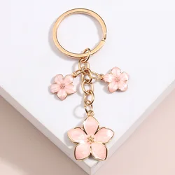 Cute Plant Keychain Sakura Flower Key Ring Enamel Key Chains For Women Girls Handbag Accessorie Car Keys DIY Sweet Jewelry Gifts