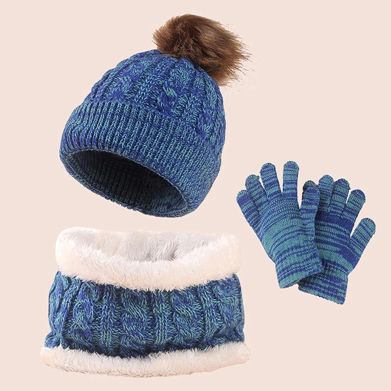 Bonnet à Pompon pour Bébé Fille et Garçon, Chapeau d'Hiver pour Enfant, Écharpe, Gants Imbibés, Décontracté, Solide, Document