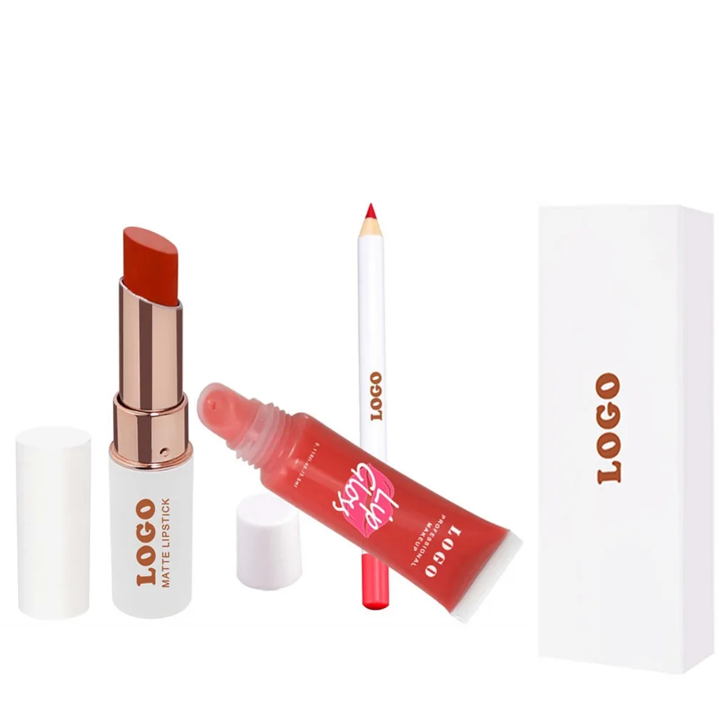 العلامة الخاصة شعار مخصص 3 في 1 قلم تحديد الشفاه ماتي أحمر الشفاه السائل وملمع الشفاه الثلاثي مجموعة للمكياج النباتي بالجملة #1