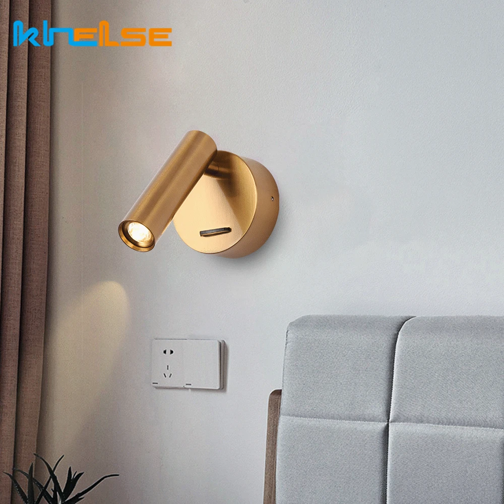 LED Wall Lamps with Switch Rotatable Adjust Aluminum 3W Spotlight Bedside Reading Light Hotel Bedroom RV Sconce Light Fixture