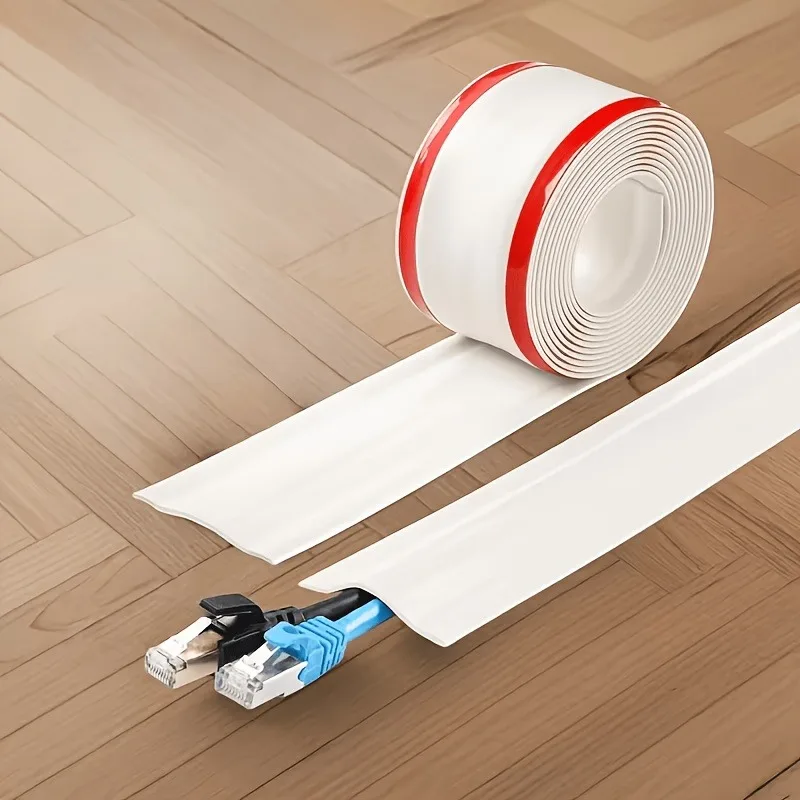 1PC 3Meters/118.11IN PVC Floor Cord Cover Self Adhesive Cable Concealer Flexible Wire Raceway for Home Office Cable Management