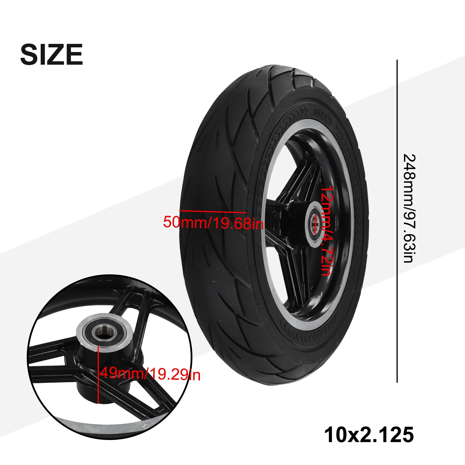 Outdoor Sports Solid Tire 10MM/12MM Disc Brake 10x2.0 248MM Outer Diameter Free Of Inflation Hollow Solid Tire