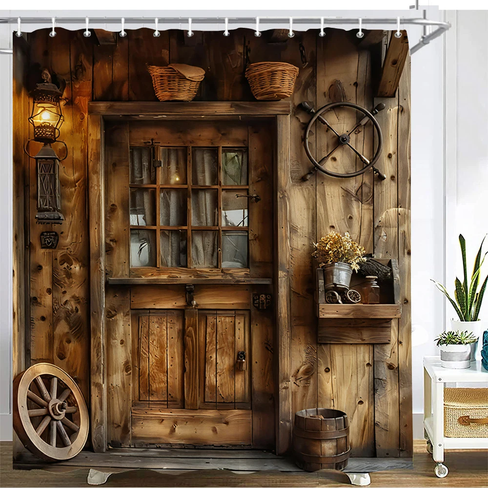 

Country retro style, wood grain house pattern Shower Curtain Waterproof Polyester Bathroom Curtain Bath Screen Decor for Bathtub