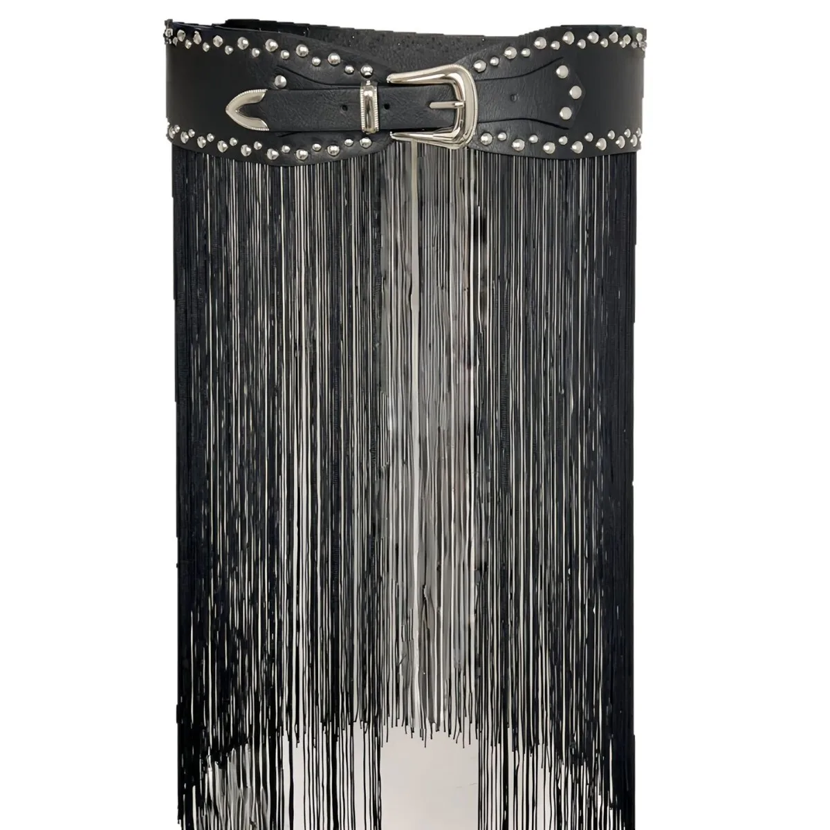 النمط الأوروبي والأمريكي برشام مزين الشرير مع شرابات واسعة سوداء بالإضافة إلى حجم تنوعا الخصر ختم البوليستر شرابة الحزام