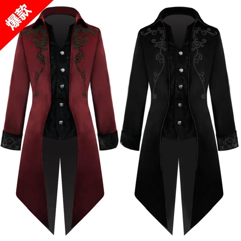 

Men's Mid-Length Punk Sle Tailcoat Medieval Retro Clothing Faionable Stage Costume Ele Coat for Special Ocns