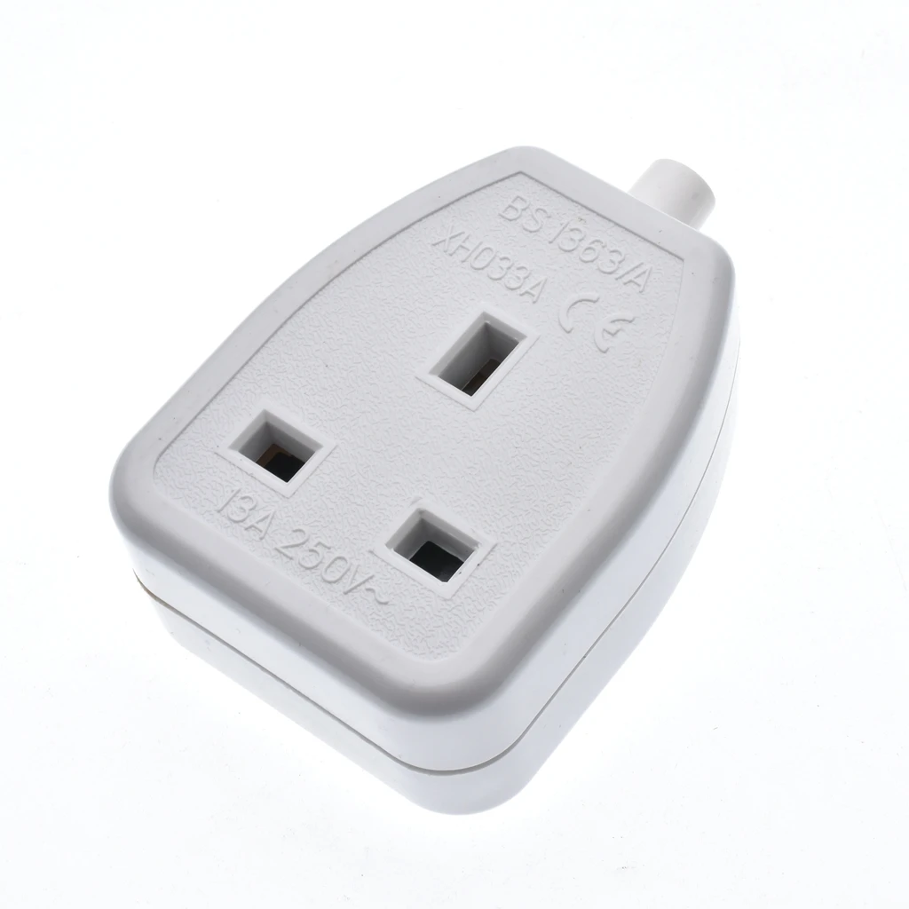 13A 250V UK British Standard Female Socket Power Adaptor Detachable Power Cord Cable Connector Socket White/Black