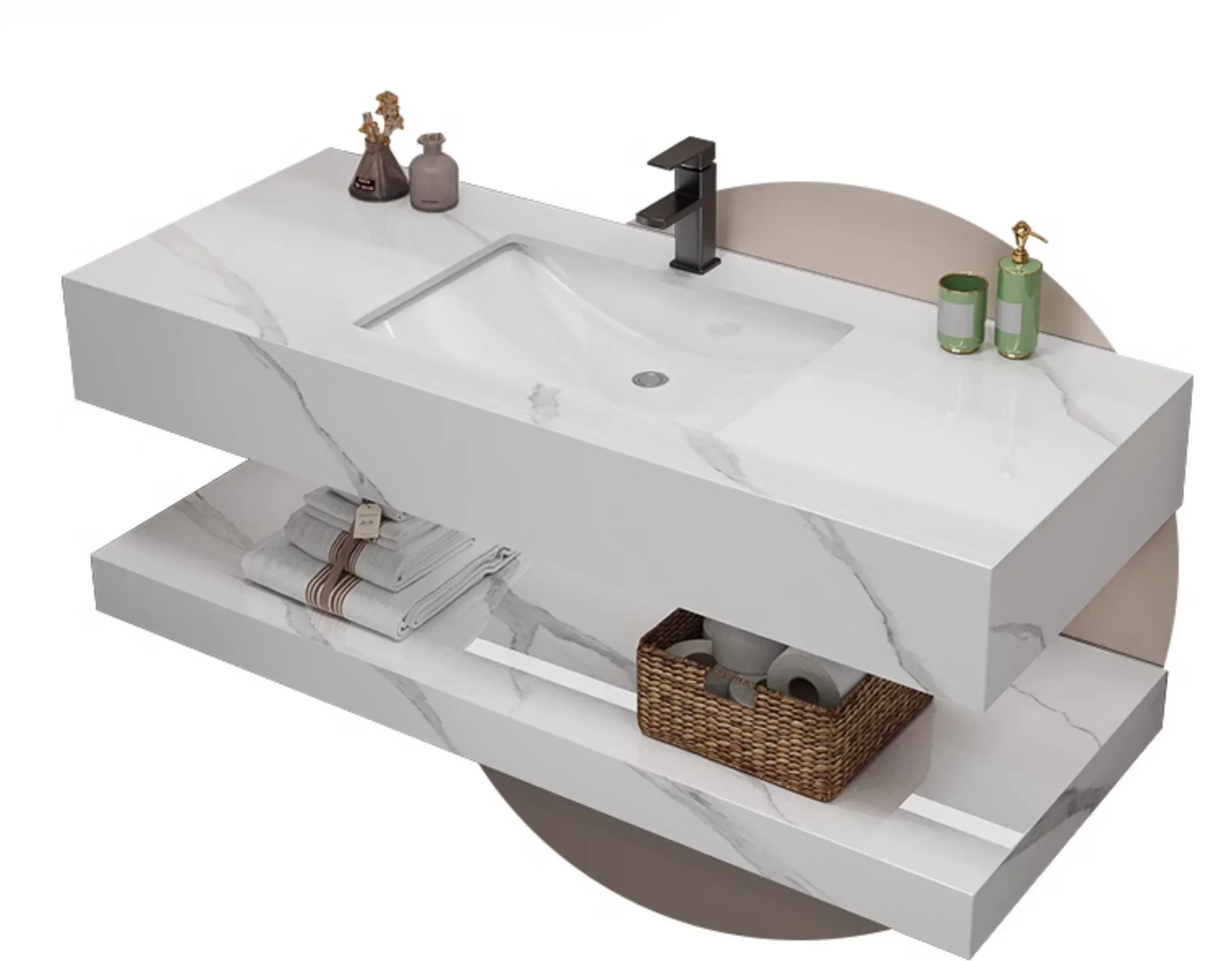 خزانة حمام مصممة بشكل بسيط، مع حوض سيراميك من البلاط الصخري، حوض غسيل حمام بسيط وحديث، مبيعات ساخنة