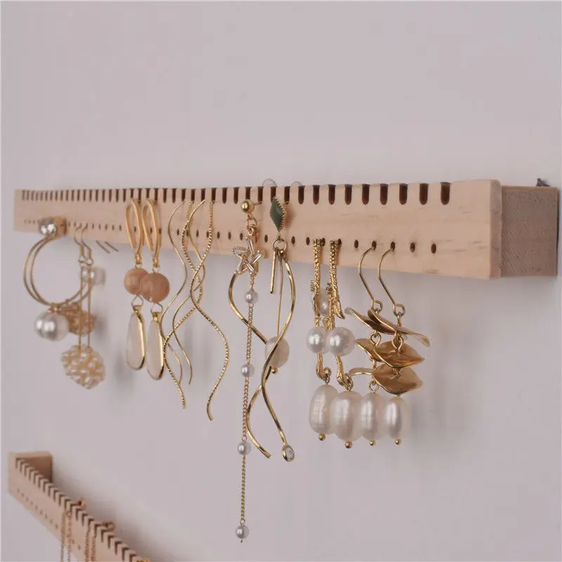 An der Wand montierter Schmuckständer für Halskette, Schmuck, hängendes Aufbewahrungsregal für Ohrringe, Holzarmband-Displayhalter