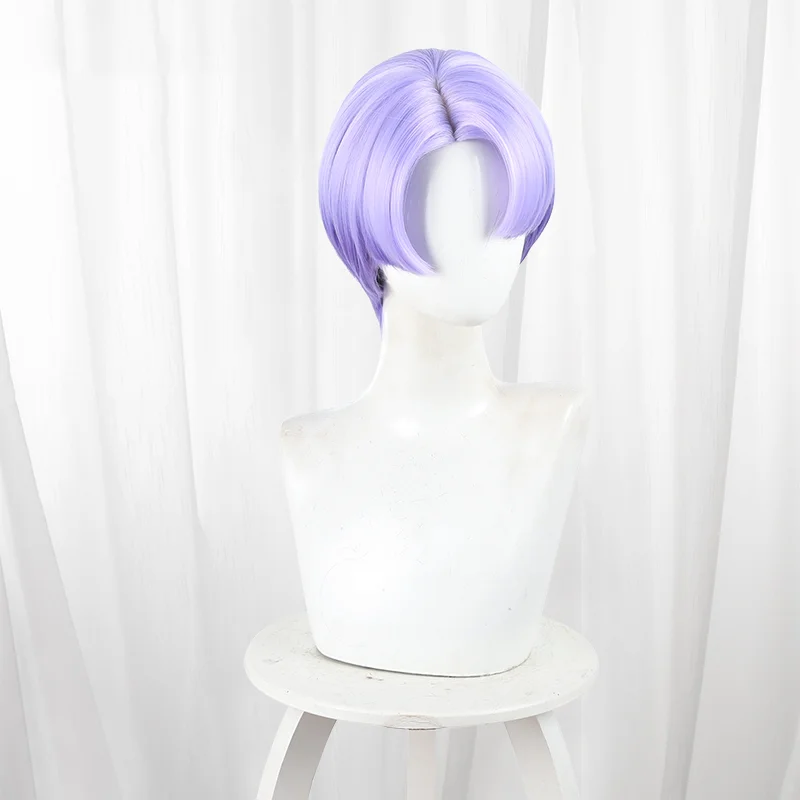 Peruka cosplay anime, poliester, fioletowe krótkie włosy, na imprezę Comicon, dla dorosłych kobiet i mężczyzn.