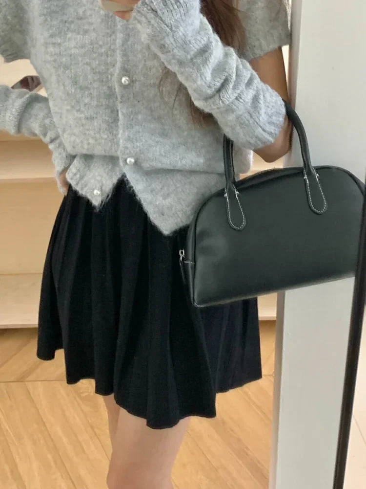 Minifaldas de moda coreana para mujer, Falda plisada de punto gruesa, estilo Preppy, Falda corta negra de cintura alta, Otoño Invierno