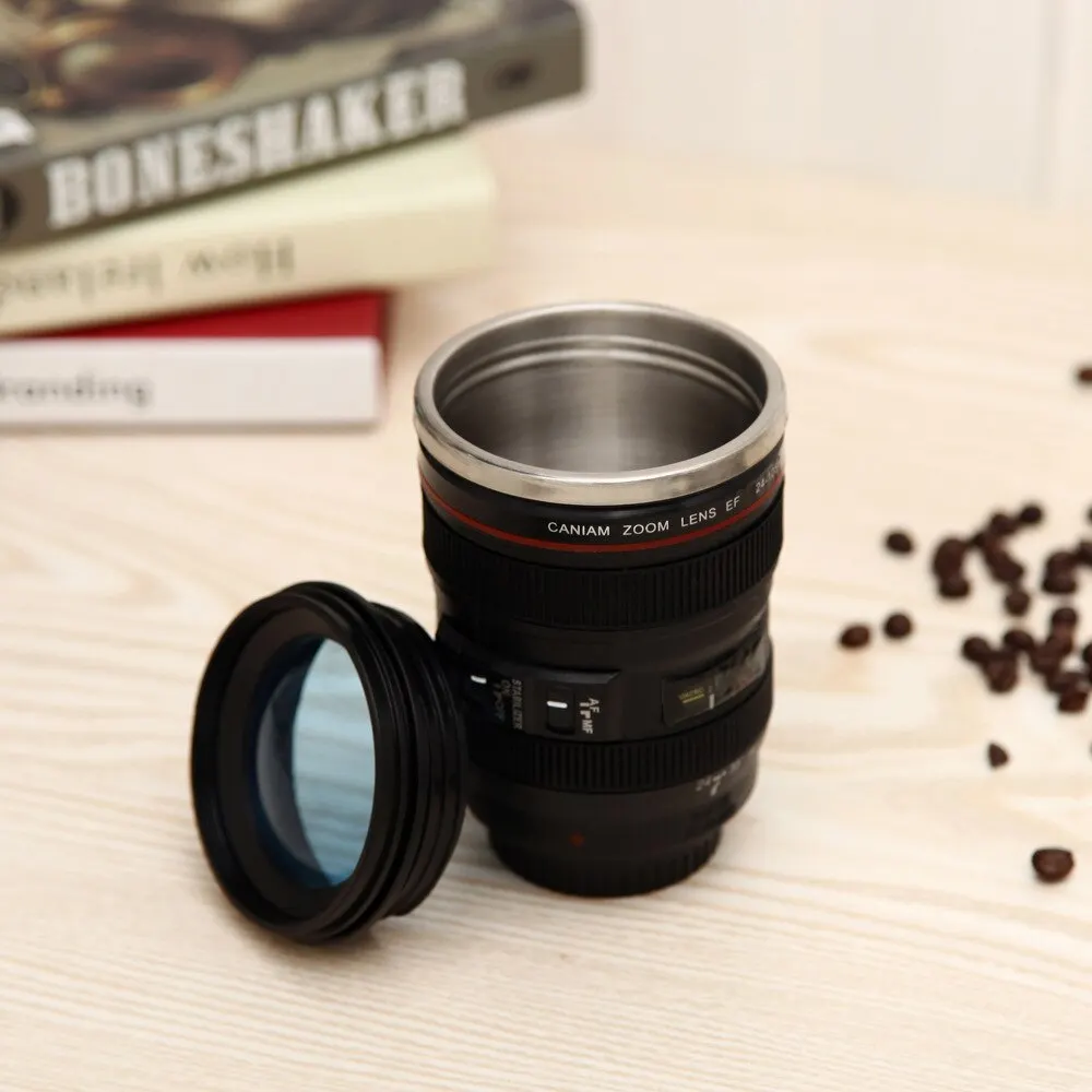 SLR Lens Cup Camera Camera Lens Model Plastic Casual Cup with Lid EF24-105mm Coffee Mug White Black Coffee Mugs Creative Gift