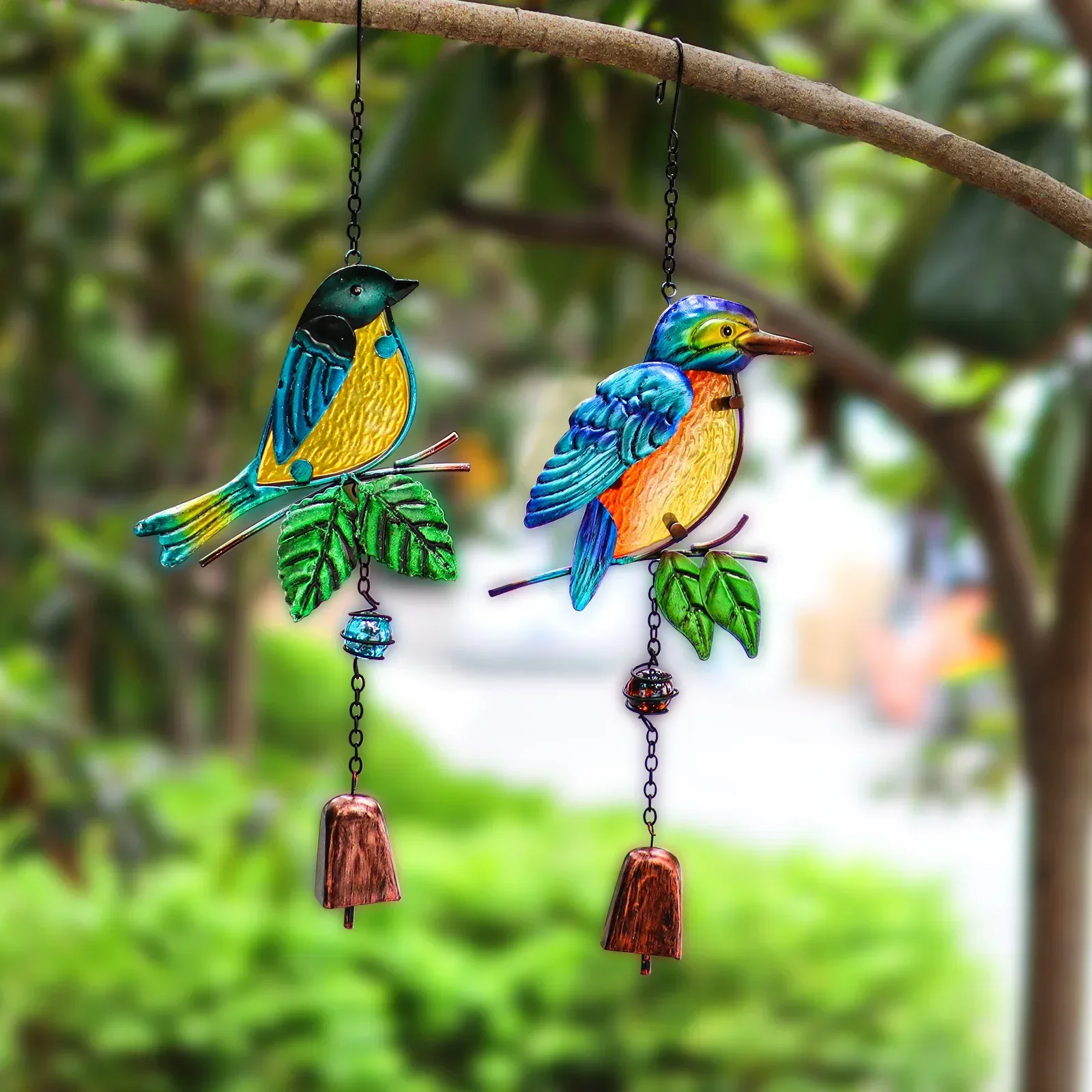 

Metal Iron Hot-selling Bird Bell Crafts, Handmade Glass Painted Hangings, Garden Decoration Metal Wind Chimes