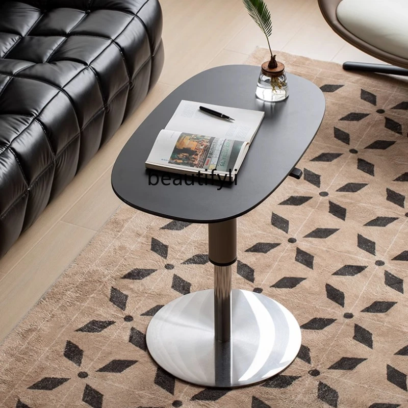 

Lifting coffee table light luxury bedside sofa side rock slab small round table Italian minimalist