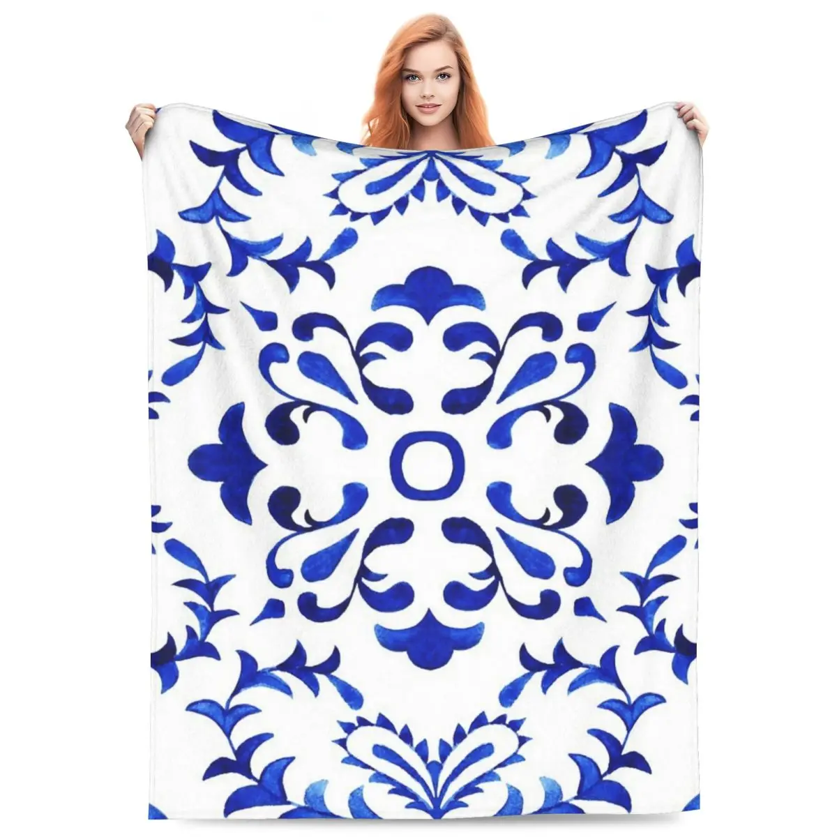 

Azulejo Portuguese Tile Watercolor Artwork Blankets Fleece Sofa Throw Blankets for Home Bedroom Outdoor Throws Bedspread Quilt