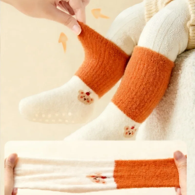 

3 пары мягких носков для новорожденных, удобные, приятные для кожи, милые детские носки с мультяшными рисунками, толстые теплые зимние носки для младенцев 1-3 лет