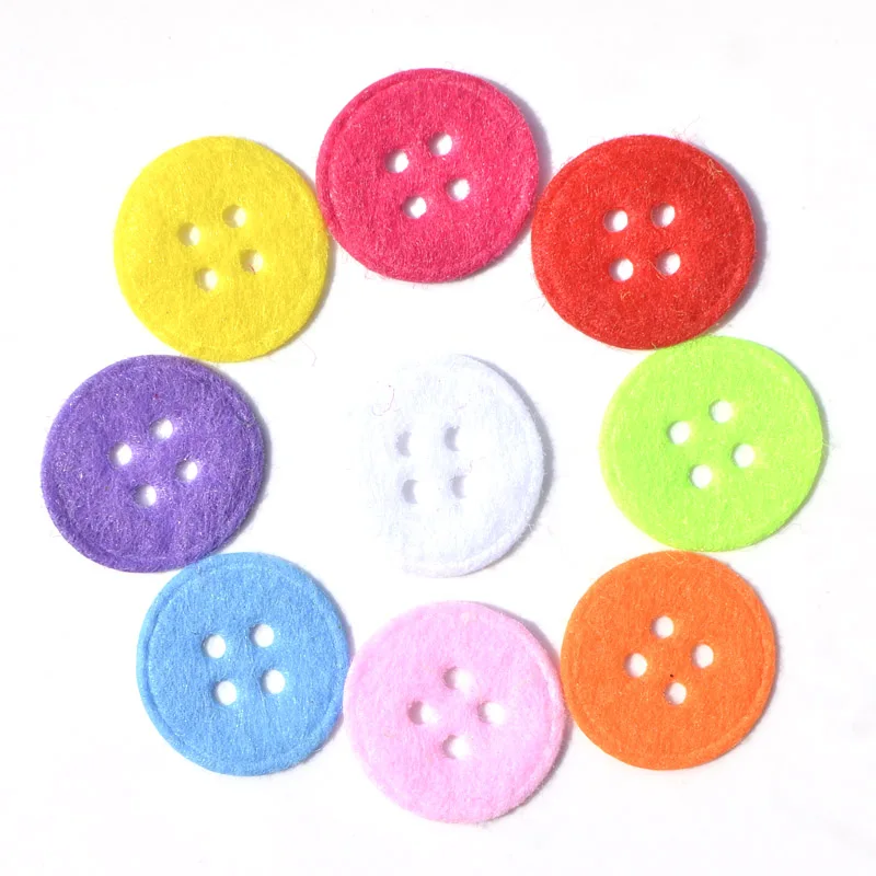 100Pcs 18mm Mixed Round Button Nonwoven Fabric Patches Felt Scrapbooking Accessories Applique for Craft/Clothing