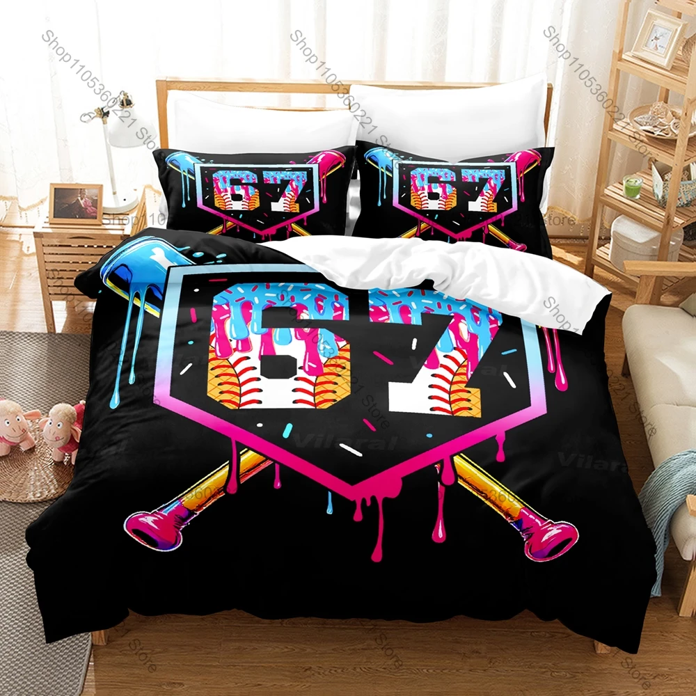 Trendy Funny Bruh 67 3Pcs Bedding Set Fashion Element Print Duvet Cover Pillowcase For Kids Teens Bedroom Christmas style Gift