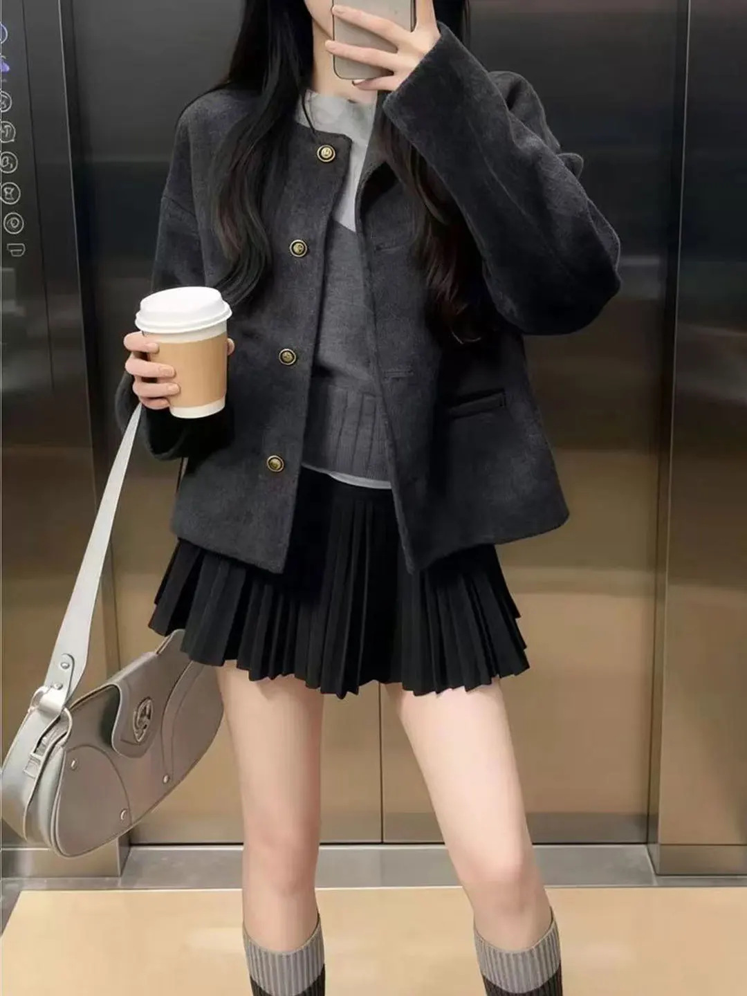 

Шерстяное пальто с широкими плечами, маленькое Fraance, свободная зимняя верхняя одежда для женщин больших размеров, повседневная повседневная одежда для путешествий