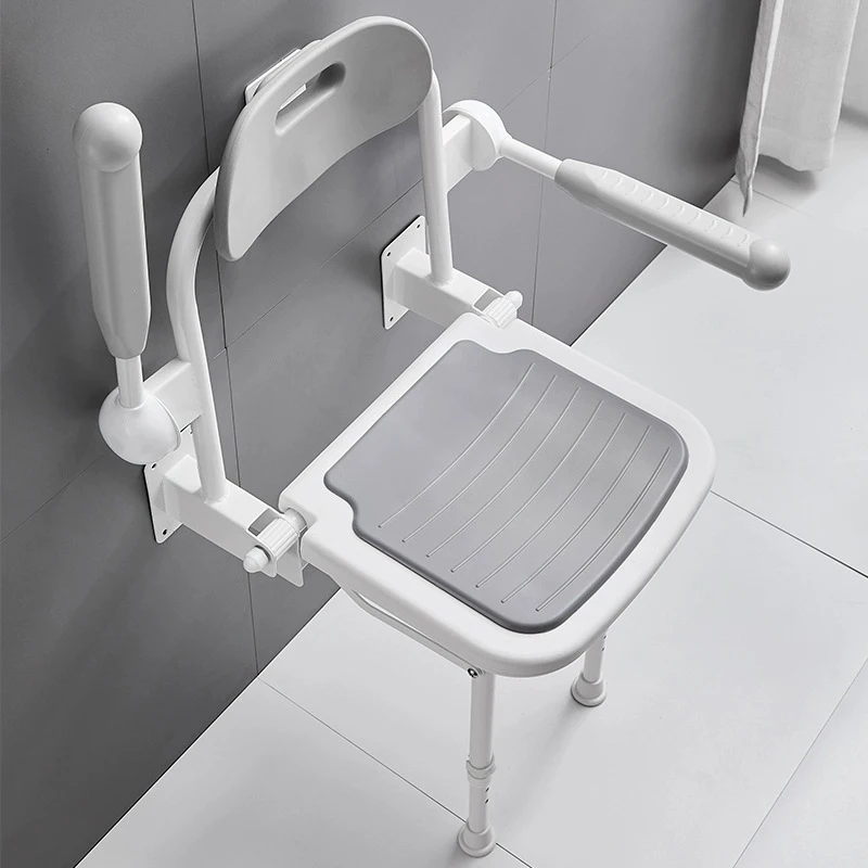 

For Height Adjustable Washable Aluminum Alloy Rebound Cushion Safe Elderly Bathroom Folding Stool With Armrests Shower Stool