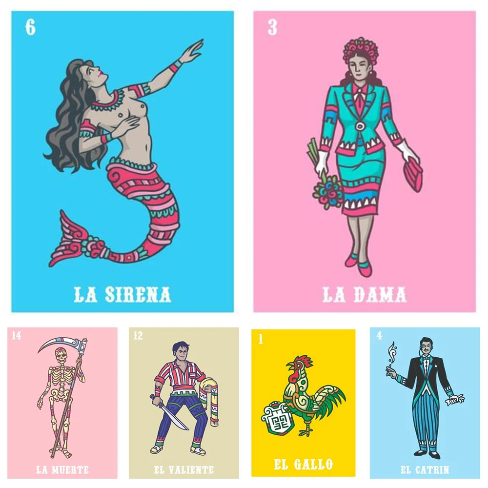 

Mexican Bingo Cards LA SIRENA Nordic Poster LA DAMA Wall Art Canvas Painting EL CATRIN Wall Pictures For Living Room Unframed