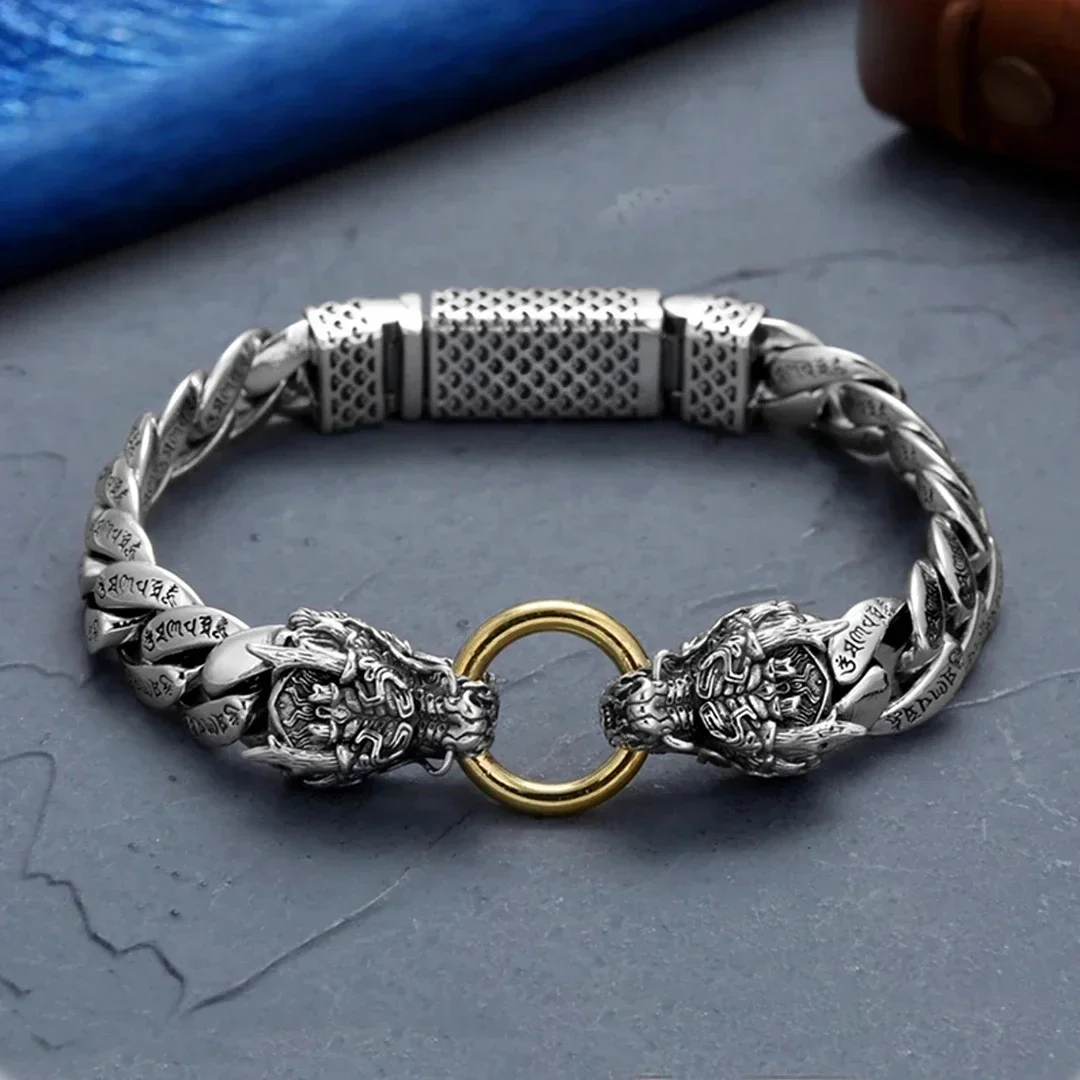 Buddhastone Silver Color Thick Double Faucet Domineering Men's Bracelet Trendy Personalized Hip-hop Jewelry Accessories