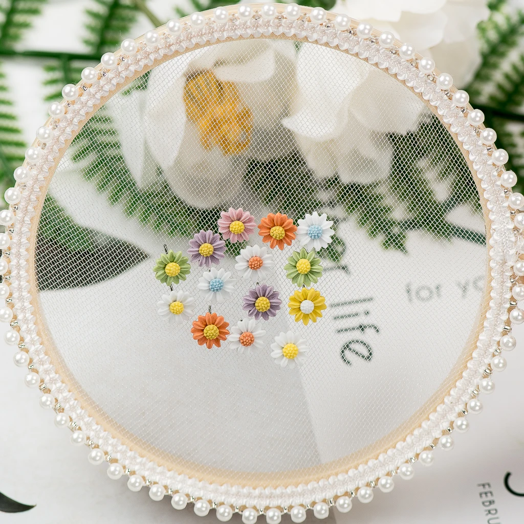 Daisy Flower Multicolor Ceramic Stud Earrings Fashion Gift Ear Studs Jewelry Wholesale For Women Girl #LY133