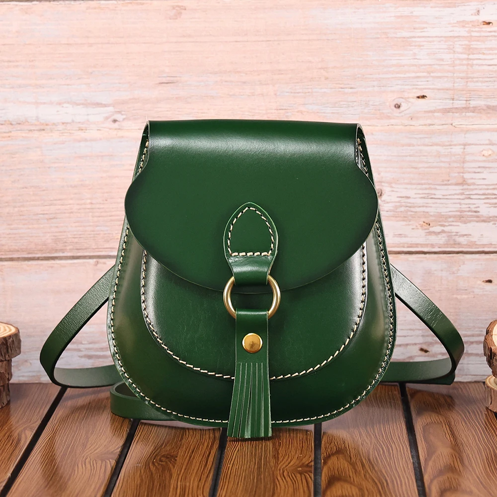 Genuine Leather New Vintage Saddle Bag Fashion Versatile One Shoulder Bag Plant Tanned Leather Crossbody Women's Bag