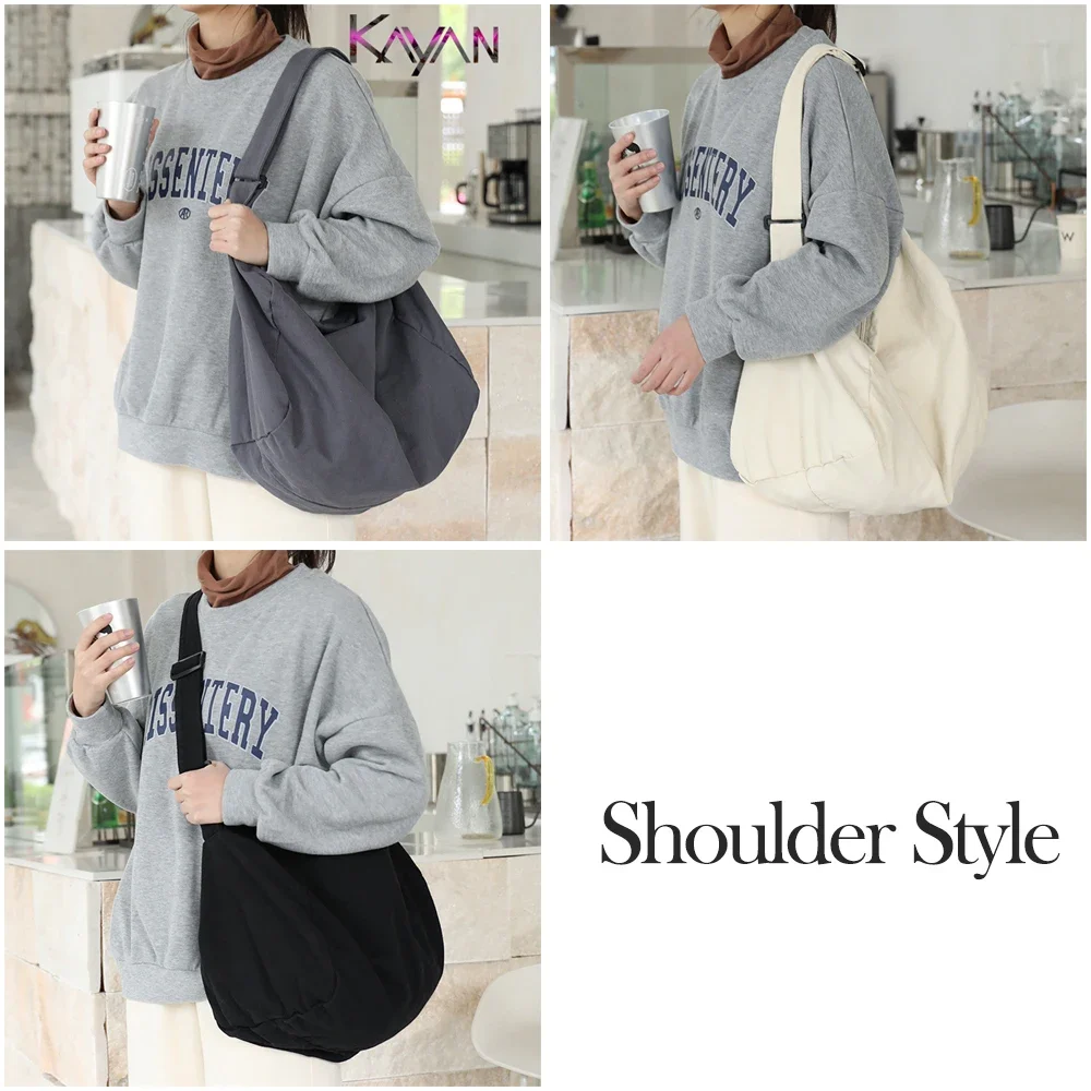 Fashion Solid Color Women Canvas Shoulder Bag Large Capacity Korean Hobo Crossbody Bag Shopping Beach Bag