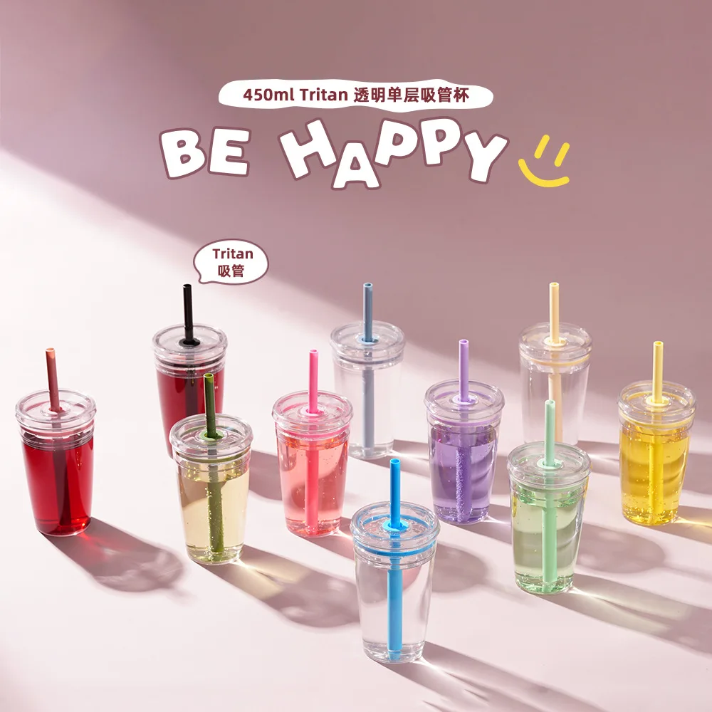 

450ml Tritan Single-layer Water Cup With Straw And Sealed Lid For Women And Students,Outdoor Drinking Utensils,Gift Coffee Mug