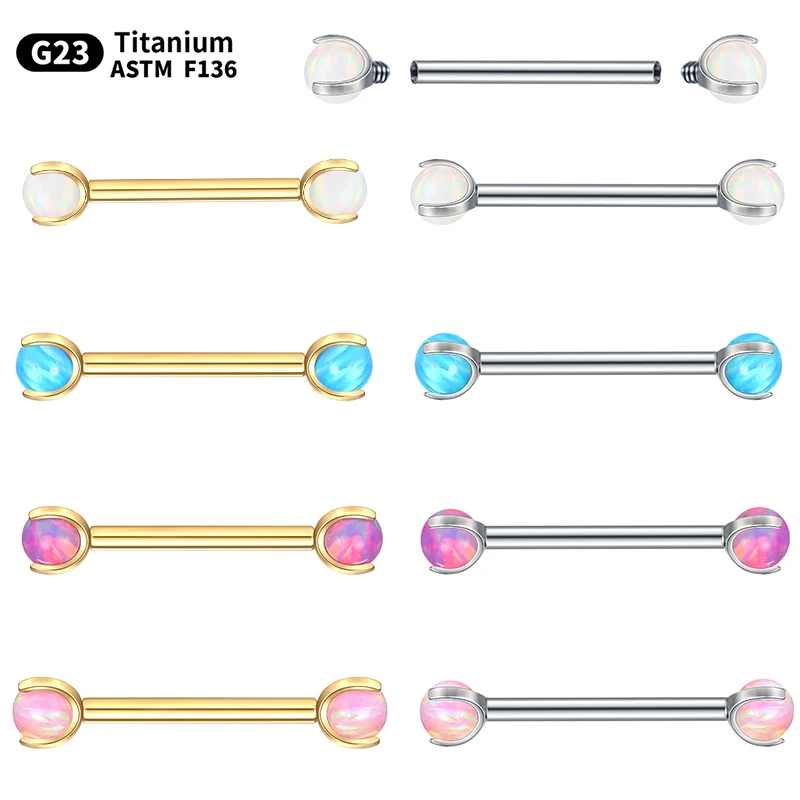 1PC Opal Gem Nipples Piercings Jewelry Titanium Industrial Barbell Piercing Ear Cartilage Earrings Bar Scaffold Helix Pircings