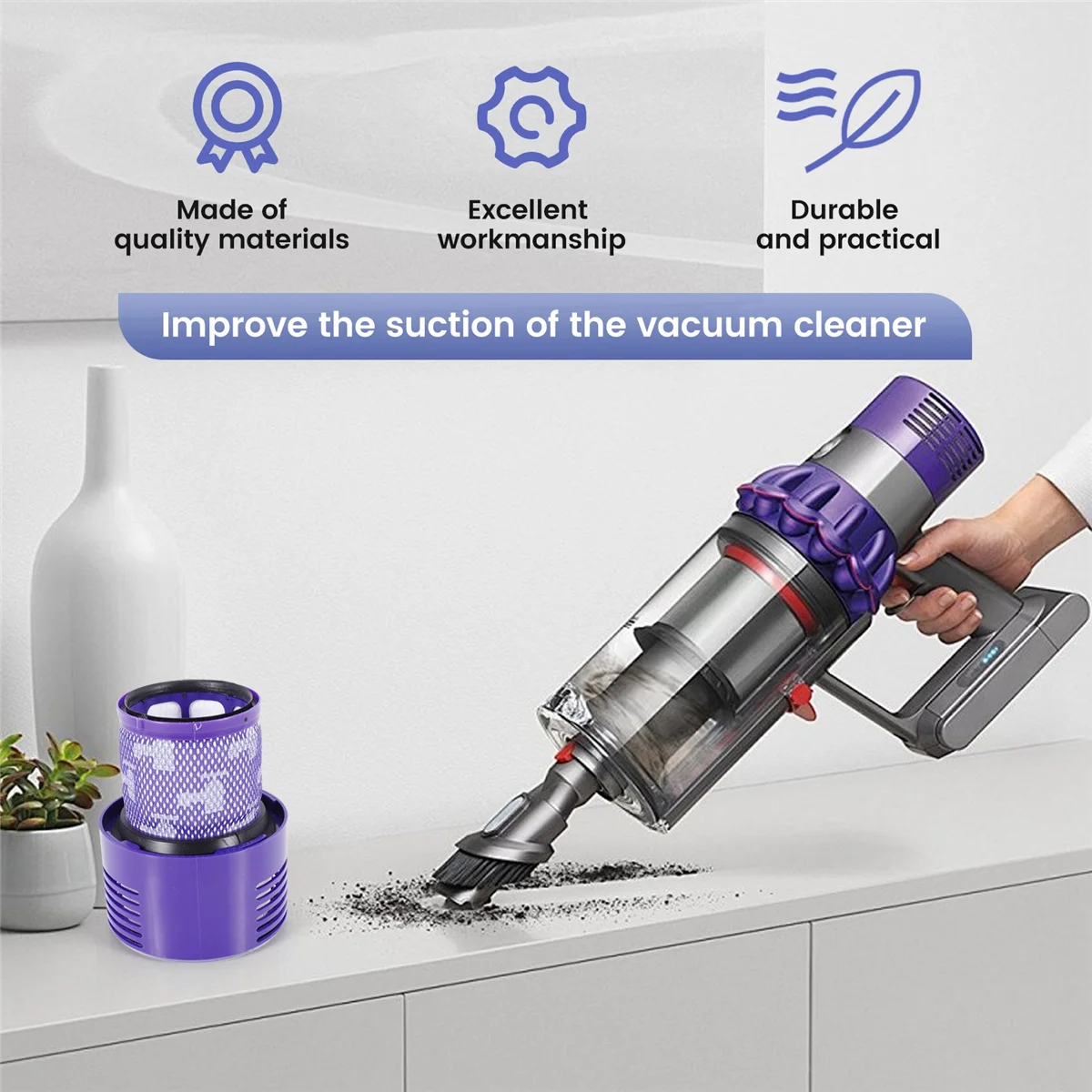 فلاتر Hepa لـ dyson v10 sv12 ، قابلة للغسل وإعادة الاستخدام ، 3 عبوات ، الجزء no.-01
