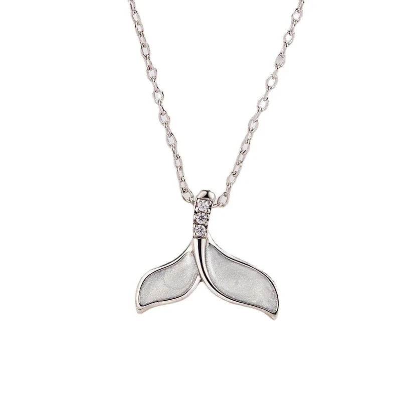 CIAXY Silver Color Tail Fishtail Necklaces for Women Temperament Oil Pendant Clavicle Chain  Summer Ocean Jewelry image 6