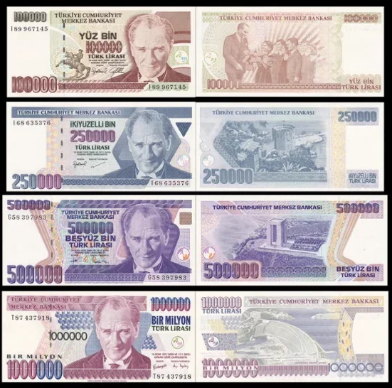 1970-2020 تركيا 100 -1 مليون ملاحظات ليرة الأصلية UNC-PMG #2