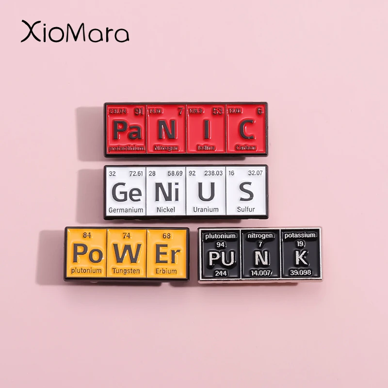 Chemical Element Symbols Enamel Pins Custom PO W ER PU N K Brooches Lapel Badges Punk Jewelry Gift For Scientist Friend