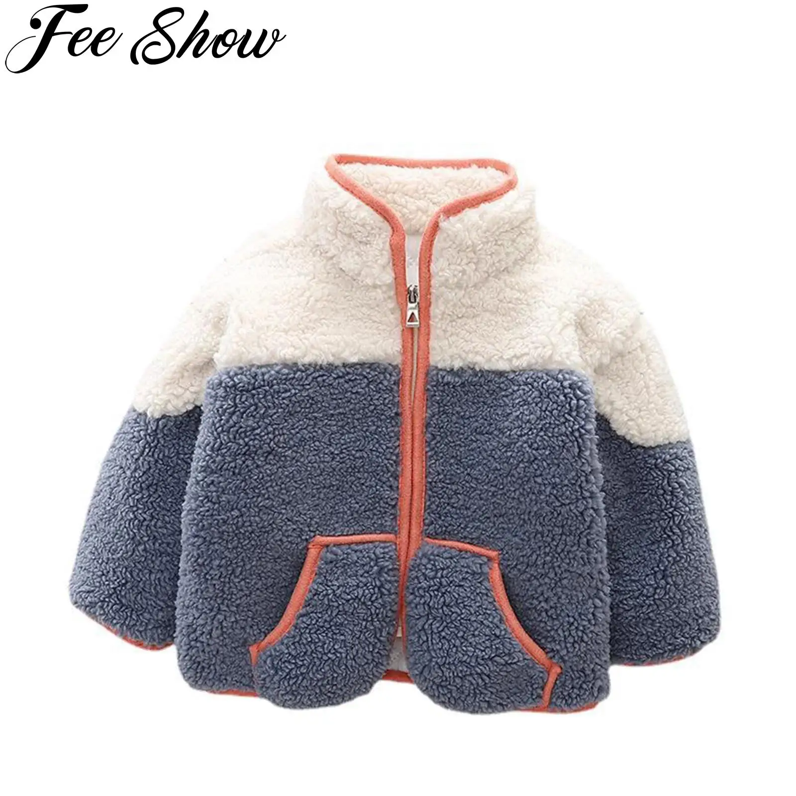 Kleinkind Kleinkind Baby Jungen Mädchen Langarm Stehkragen Tasche Reiß verschluss Fuzzy Jacke warmer Mantel Oberbekleidung Winter tägliche Kleidung