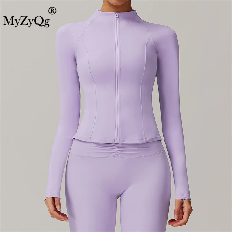 MyZyQg Women Standing Collar Zipper Long Sleeve Yoga Jacket Tight Fast Dry Outdoor Fitness Sports Coat Clothes