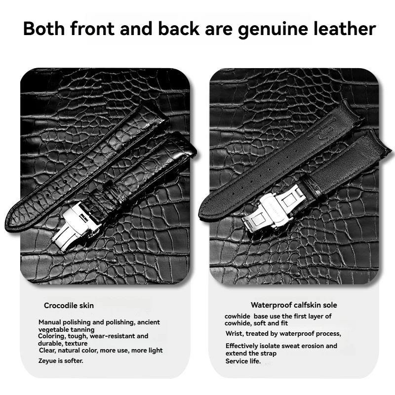عالية الجودة منحني جلد التمساح حزام الساعات 20 مللي متر 22 مللي متر الرجال جلد البقر حزام ساعة اليد ل رولكس تيودور أوميغا المواطن ساعة اكسسوارات
