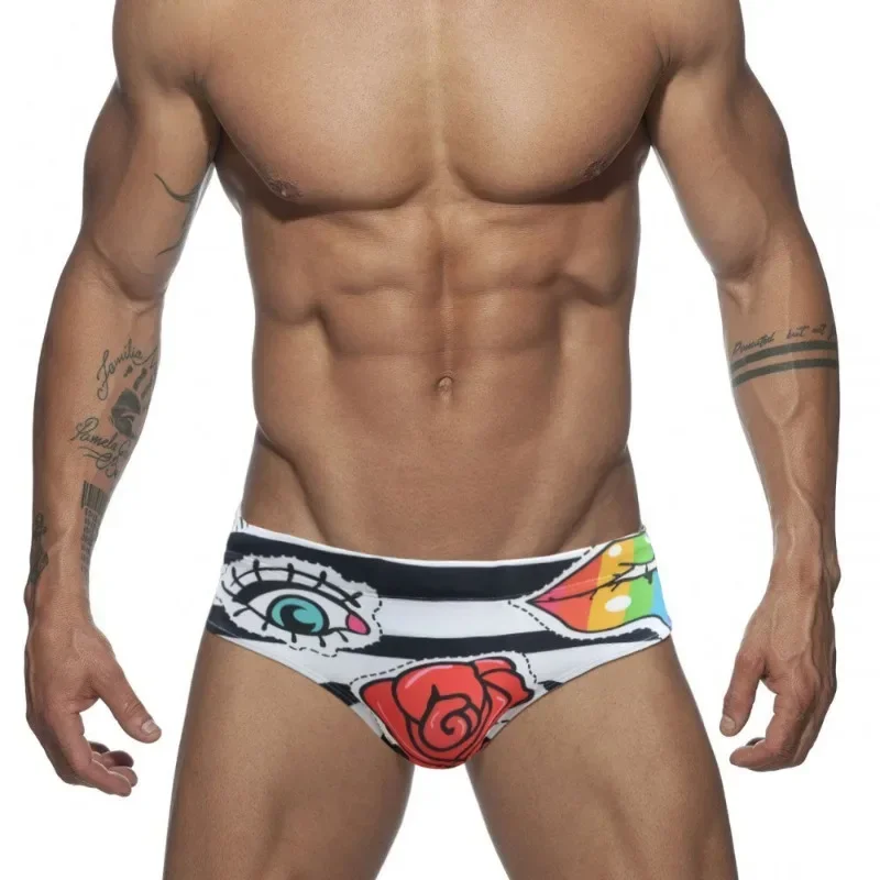 Sexy Low-waisted Swimming Trunks Men's Fashion Cartoon Print Breathable Briefs Bikini Quick Drying Boxer Shorts Bathing Suit