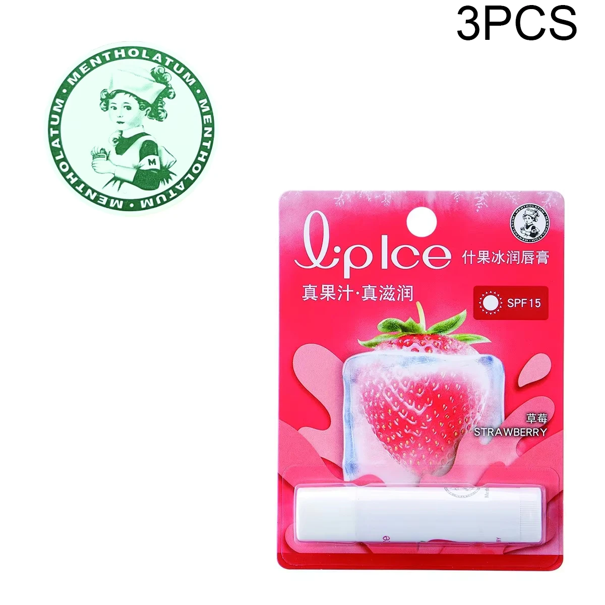 

Mentholatum 3PCS Fruit Ice Strawberry Flavored Lip Balm Moisturizing Nourishing Lip Care Moisturizing and Moisturiz 3PCS*3.5g