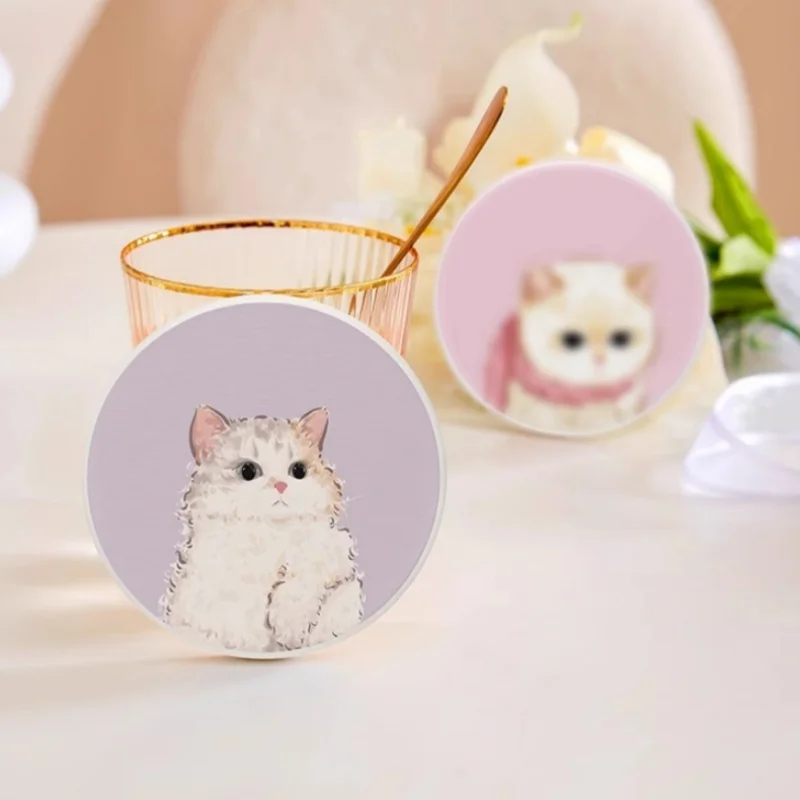 Cartoon Cute Cat Diatom Mud Coaster Non-slip Heat Resistant Table Placemats Waterproof Drink Cup Pad Kitchen Accessories