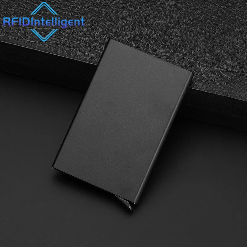 High Quality Metal Anti-magnetic RFID Card Holder Automatic Pop-up Anti-theft Card Sleeve Black Thin Slim RFID Blocking Wallet