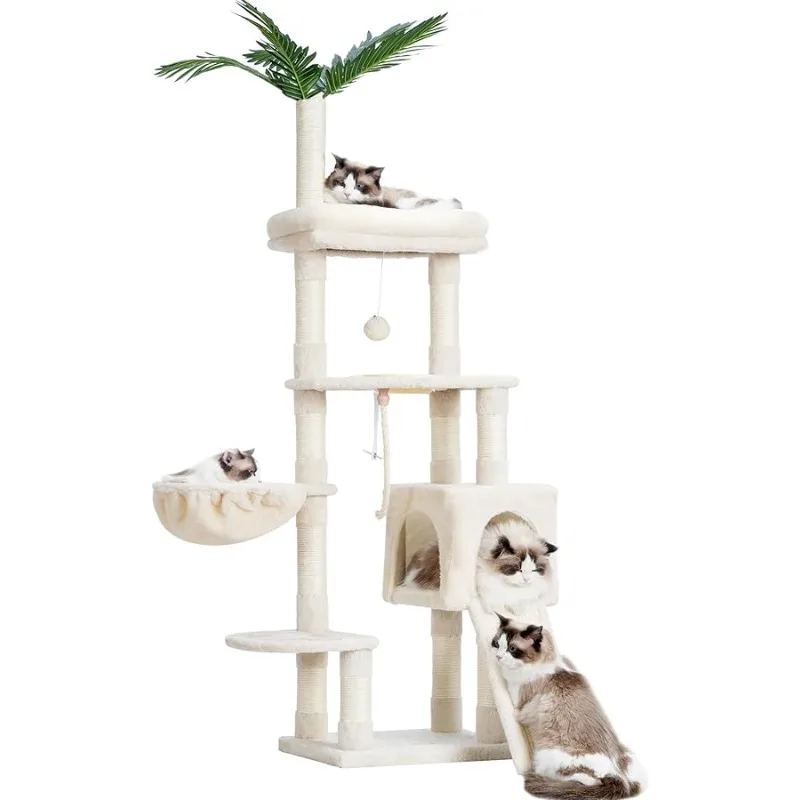 

Heybly Cat Tree,Cat Tower for Indoor Cats, 65.4 inches Cat Condo with Perches, Basket, Feeding Bowl Station, Multi-Level Plush F