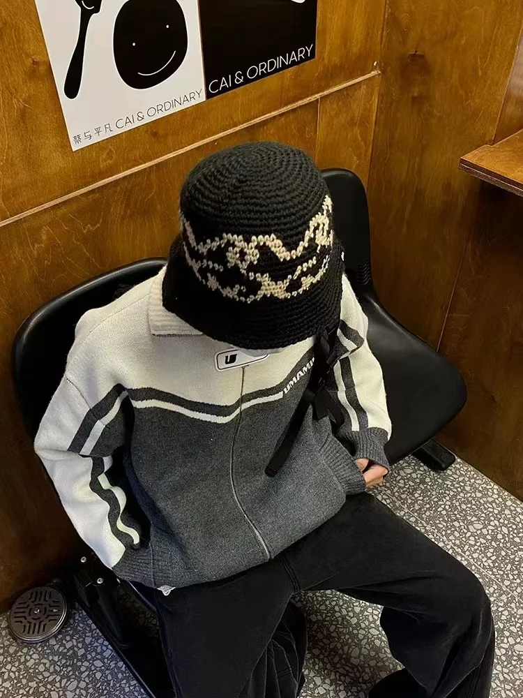Ins Hot handgewebte Jacquard-Kaltkappen für Männer und Frauen, Herbst und Winter, Reisen, Mode, Street Snap, koreanischer lässiger Eimerhut – Detail 13