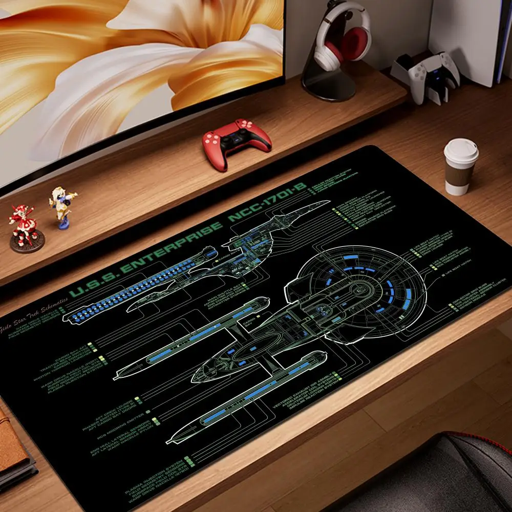 S-tar Trek Übergröße Gaming-Mauspad im LCARS-Stil, Computerunterlage, Schreibtischunterlage, Gamer-Tastaturunterlage mit Verstärkten Kanten, 120x60cm Gummi-Mauspad