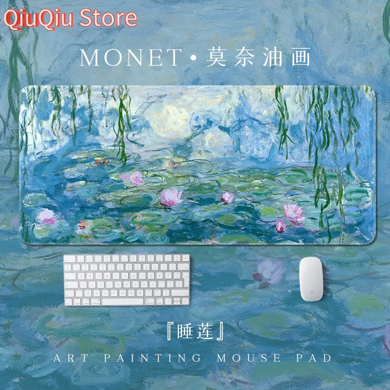 Monet Oil Painting Mouse Pad Large High-Grade Art Desk Mat Water Lily Thickened Office Computer Keyboard Pads Customized
